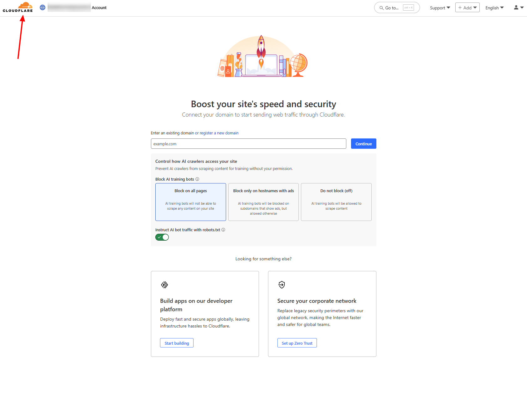 cloudflare account home