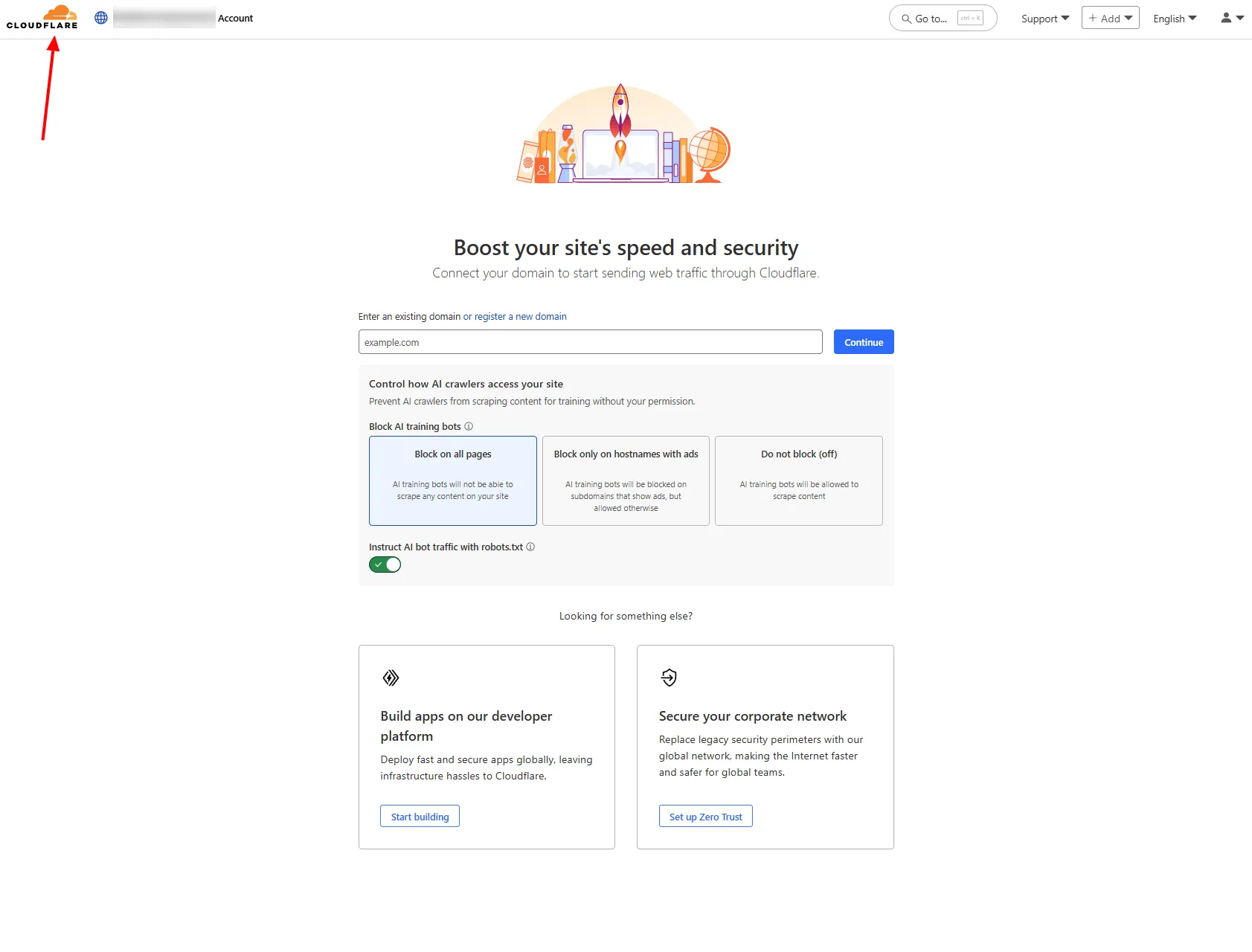 cloudflare account home