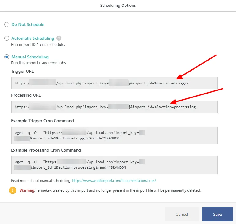 Scheduling Options URL