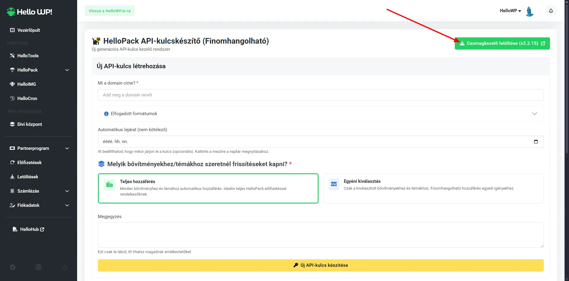 HelloPack csomagkezelő letöltése