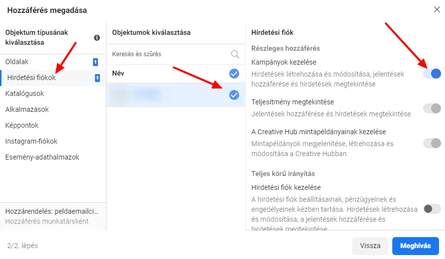 Facebook hirdetési fiók hozzáférés adás