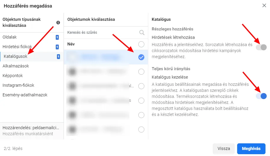 Facebook katalógus hozzáférés adás