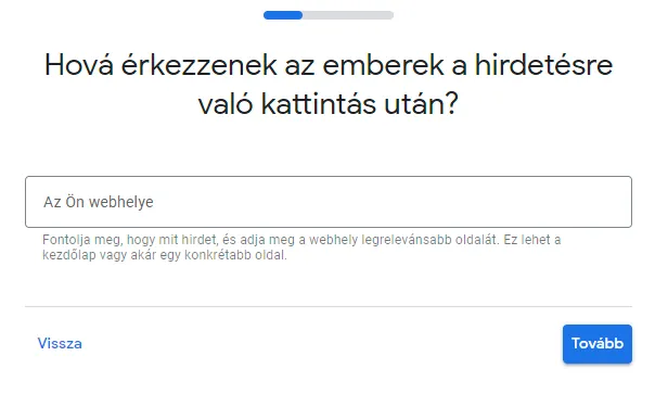 Google Ads fiók létrehozása weboldal neve
