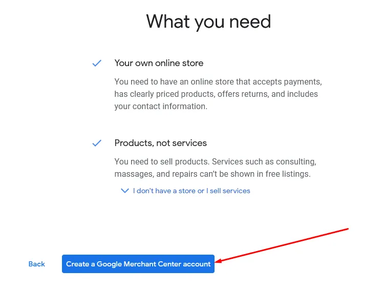 Google Merchant Center fiók létrehozása