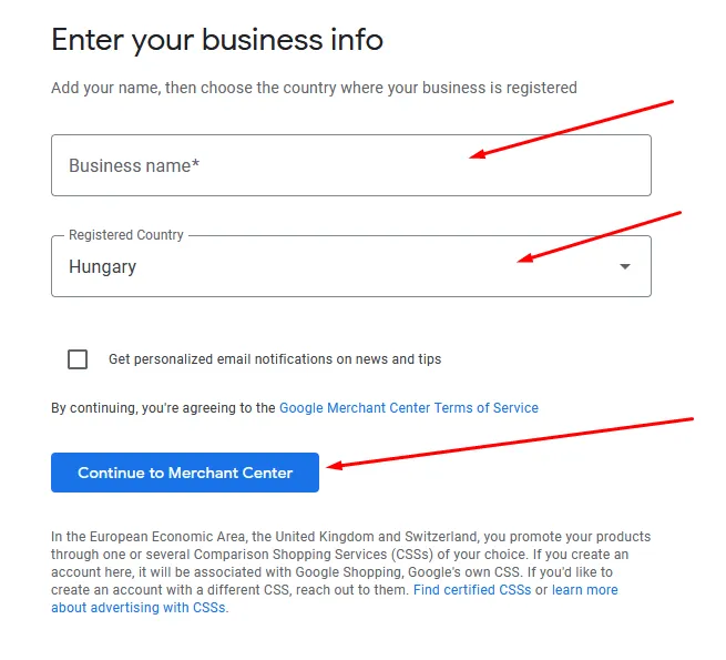 Google Merchant Center fiók létrehozása