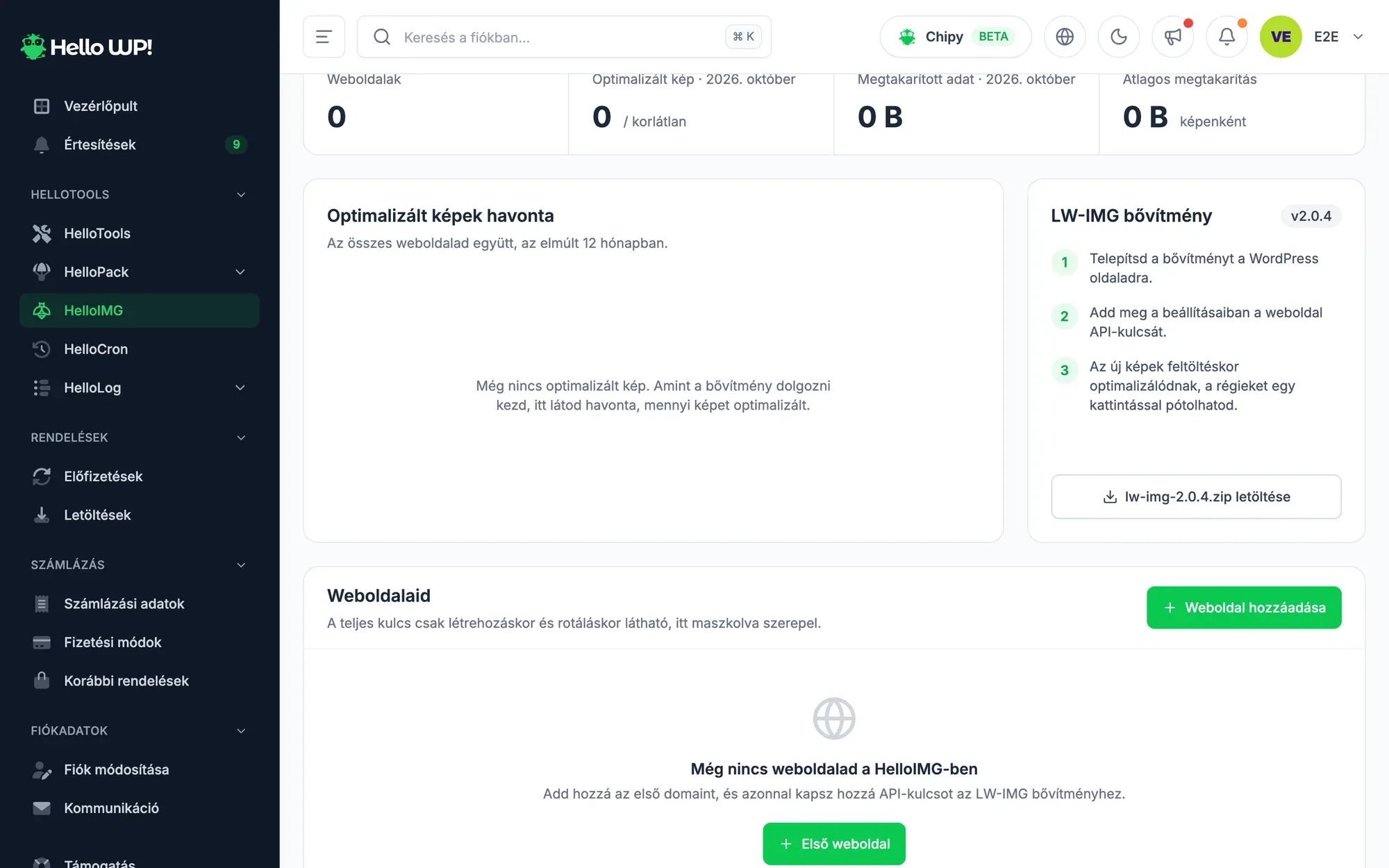 A HelloIMG oldal a console-ban, még weboldal nélkül
