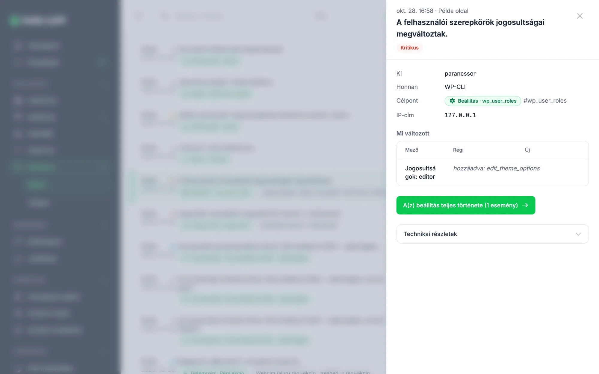 Egy kritikus esemény részletei