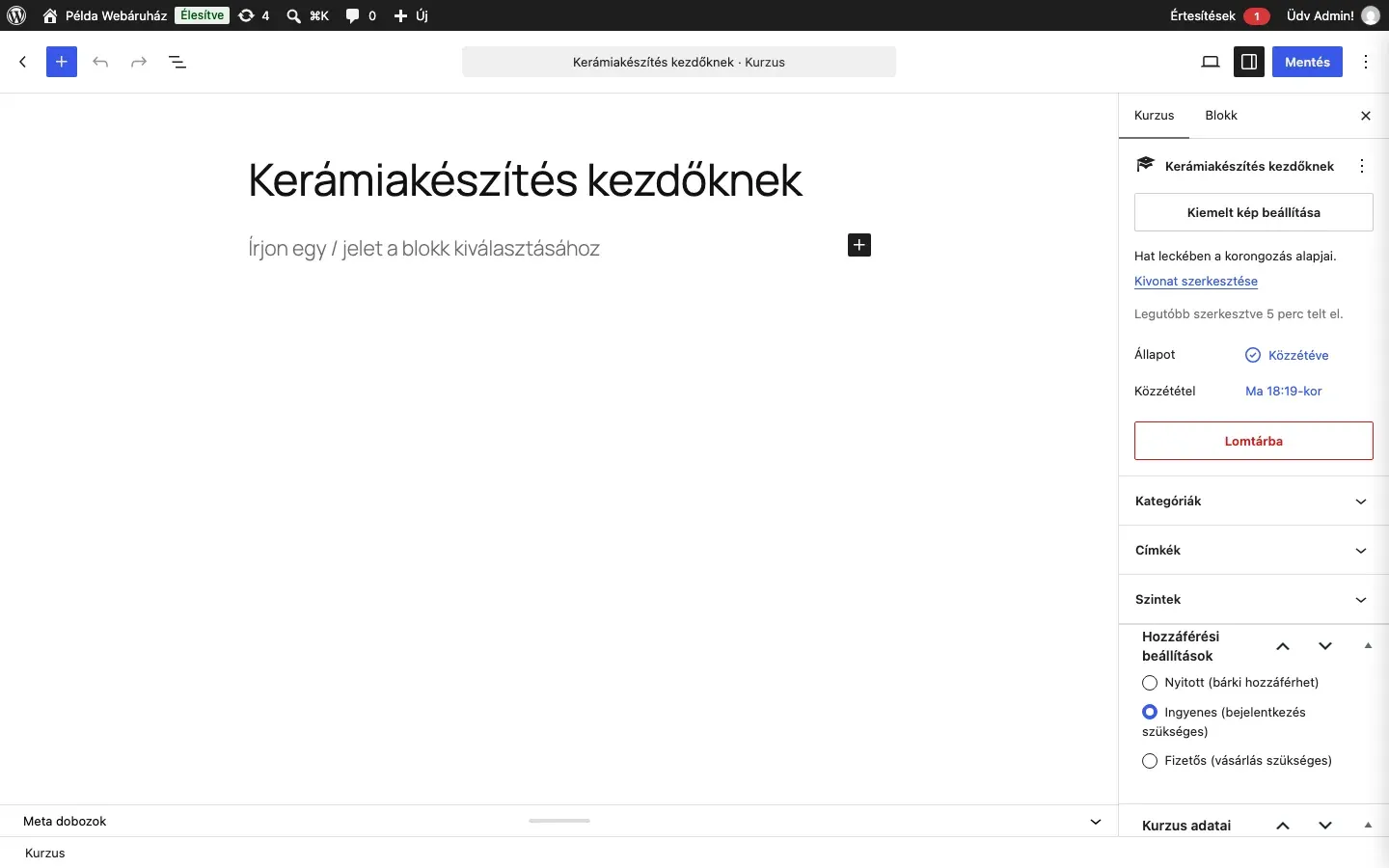 Egy kurzus a blokkszerkesztőben