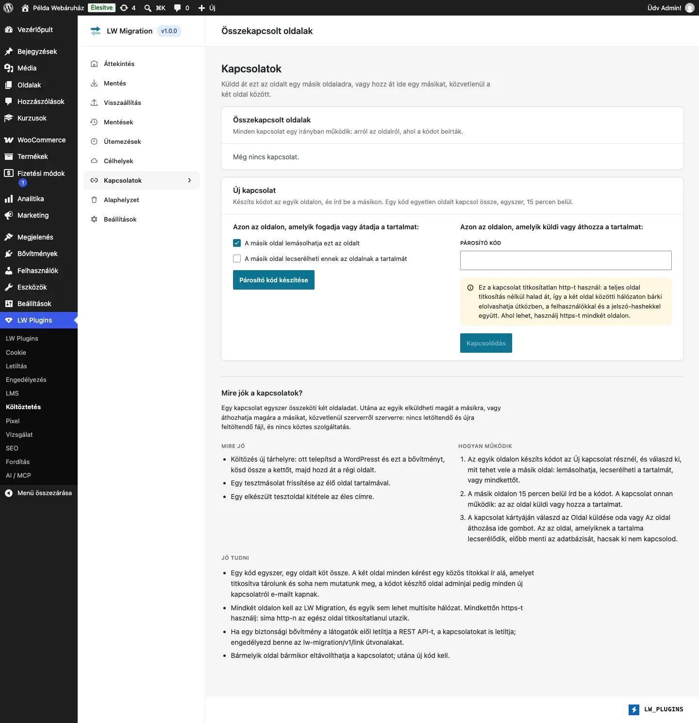 Az LW Migration Kapcsolatok oldala