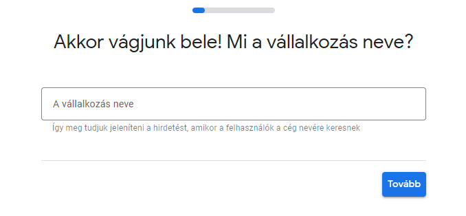 Google Ads fiók létrehozása vállalkozás neve