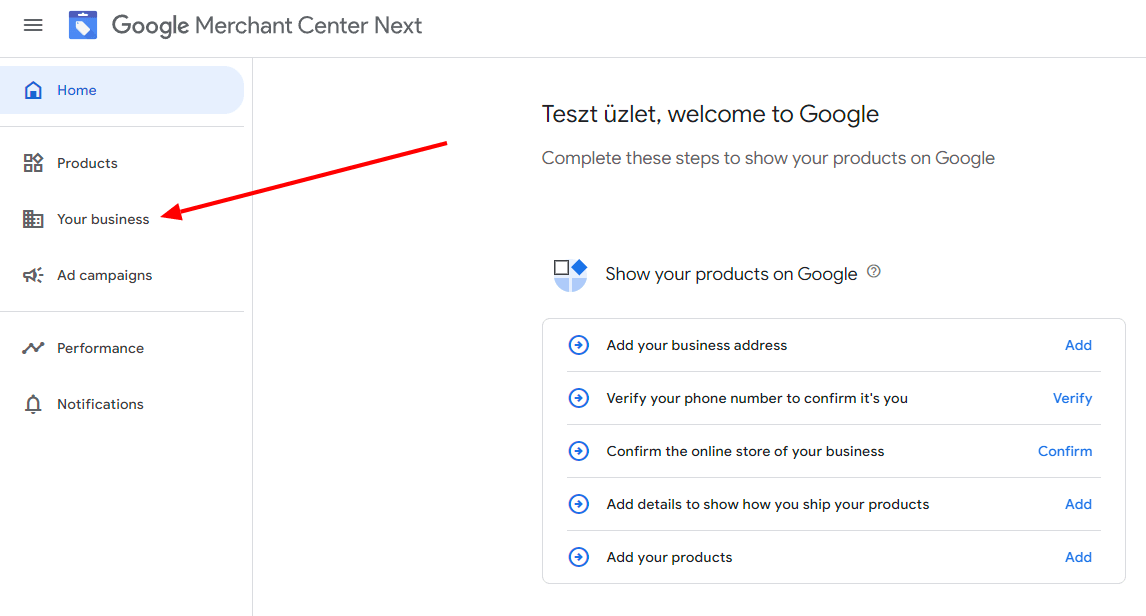 Google Merchant Center hozzáférés adása