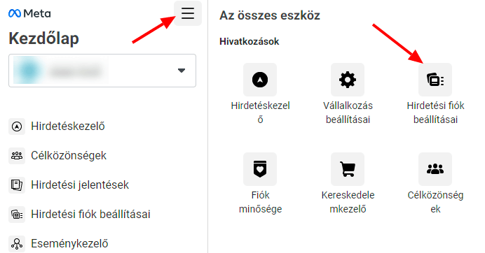 Facebook hirdetési fiók beállítás